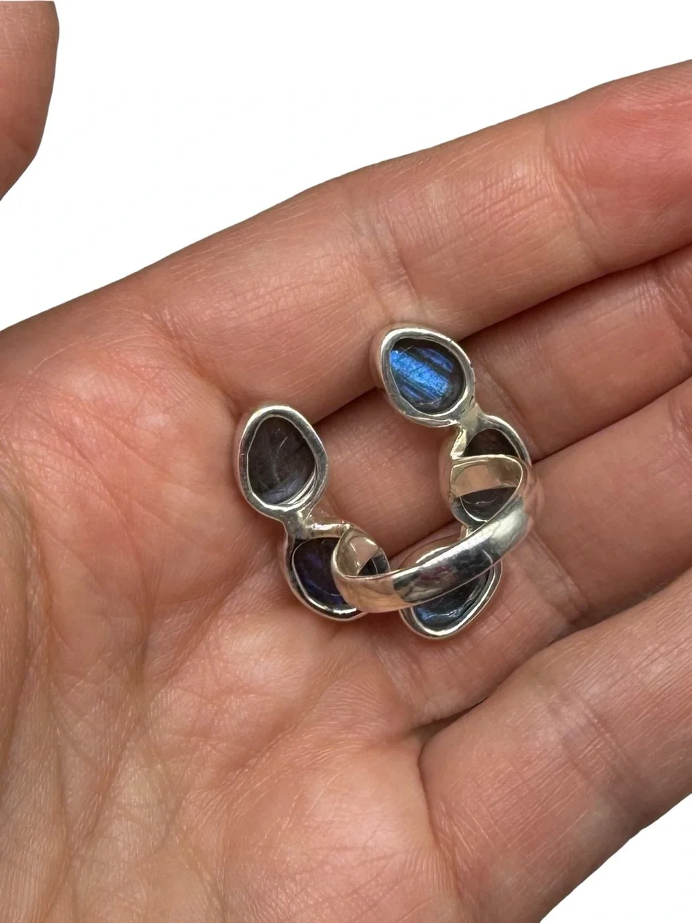 Labradorite Horseshoe Ring Size 6.5 Solid 925 Sterling Silver Faceted Stone